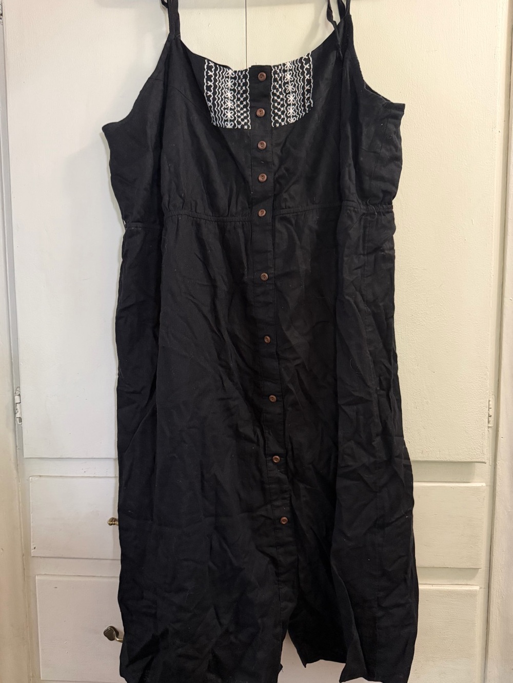 Old Navy Black Midi Button-Front Sundress with Embroidered Yoke